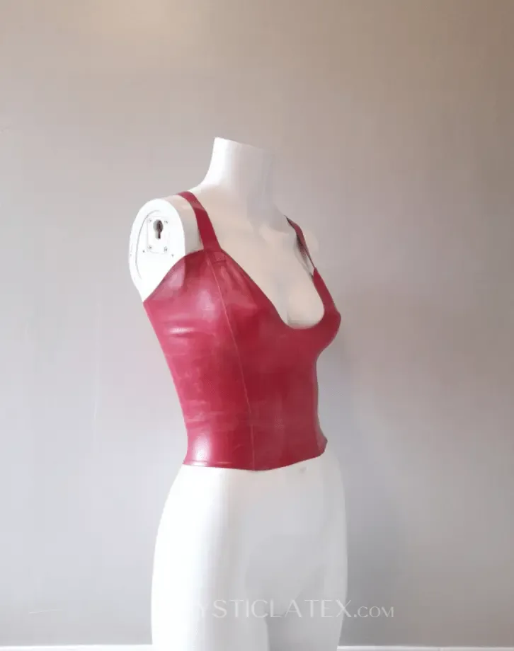 Adjustable Thick Straps Latex Plunge Top