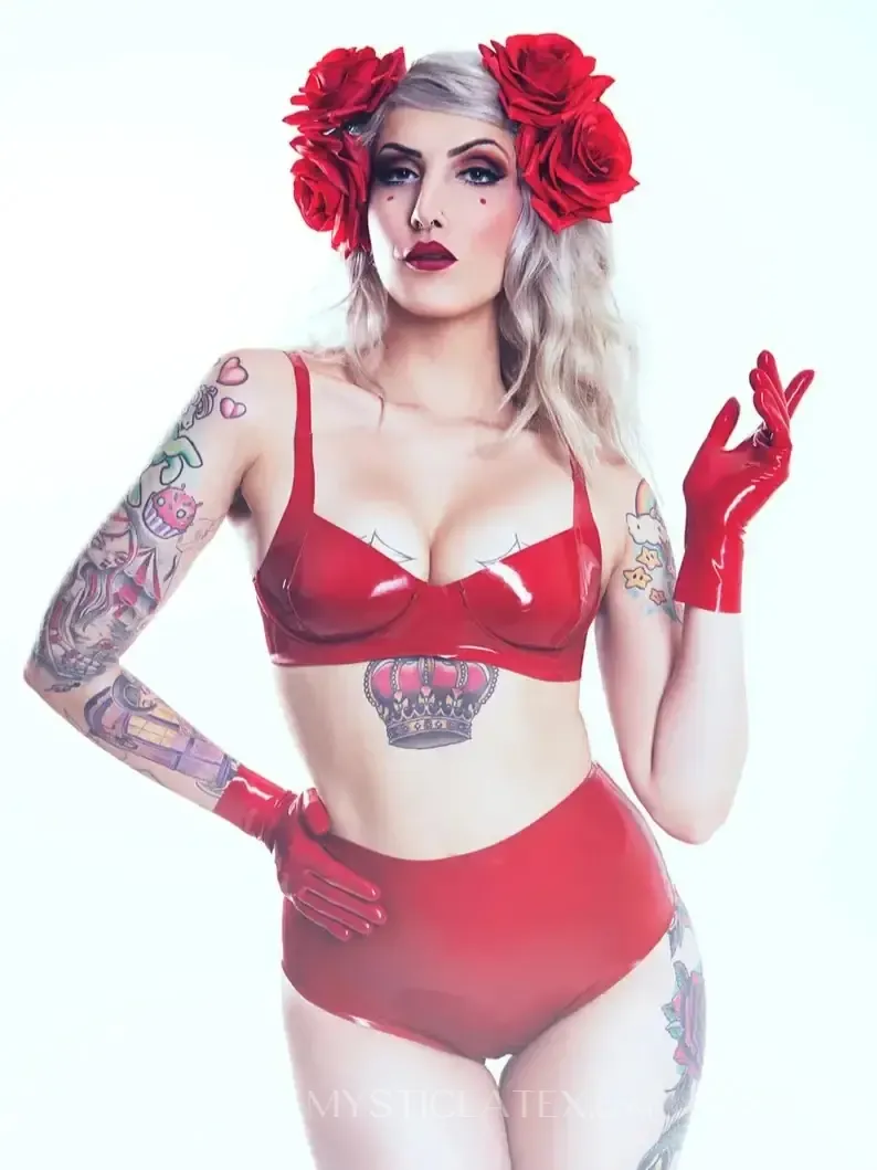 Women Red High Waist Latex Shorts