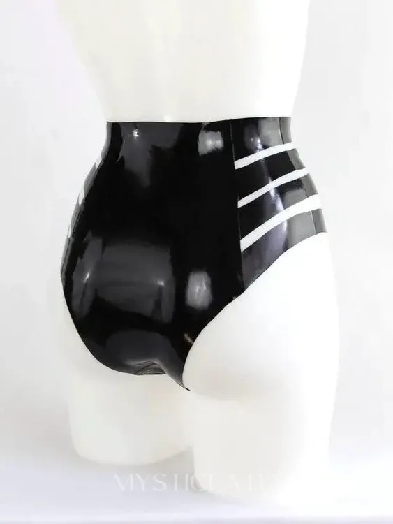 Women High Waist Sides Hollow Latex Briefs