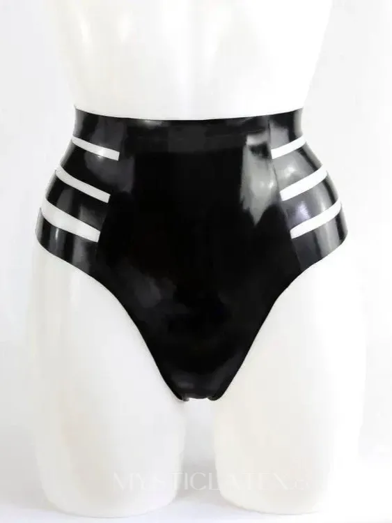 Women High Waist Sides Hollow Latex Briefs