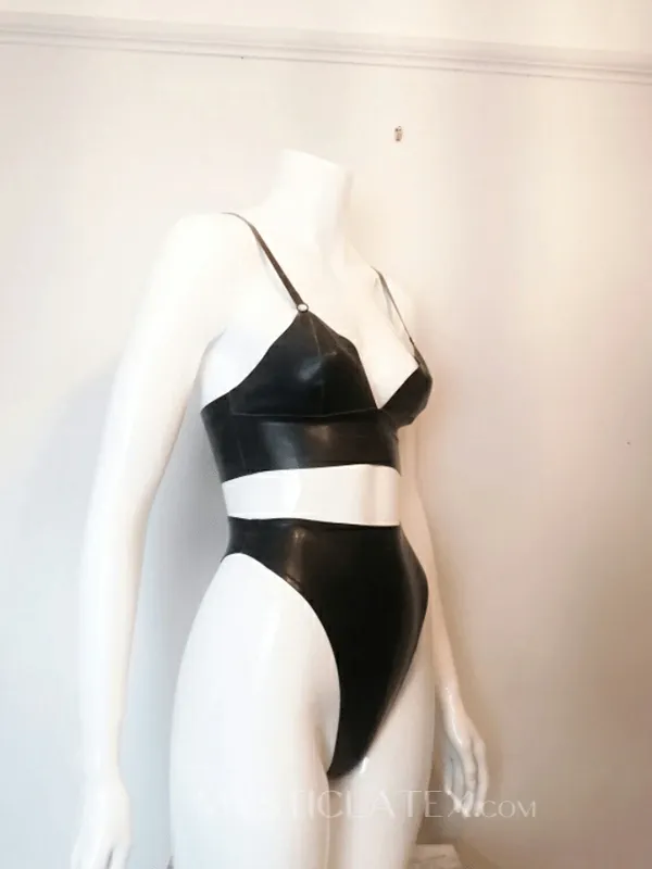 Women Black Latex Bra and High-waist Shorts
