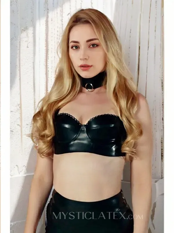 Women Suspender Belt Latex Cups Panties Lingerie Set