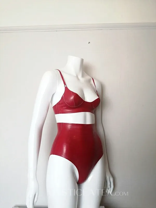 Latex Round Cup Bra and High-waist Shorts