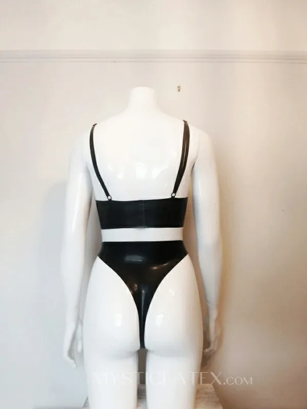 Women Black Latex Bra and High-waist Shorts