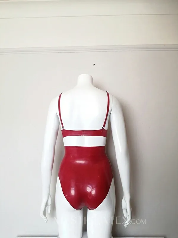 Latex Round Cup Bra and High-waist Shorts