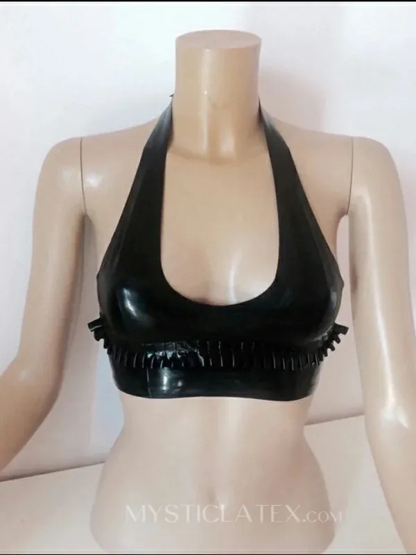 Halterneck Ruffles Bra Top and Panties Latex Two pieces Set