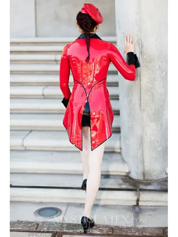 Women Reverse Collar Front Press Buttons Daphne Latex Tailcoat