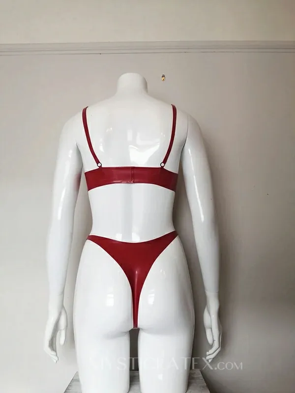 Women Latex Triangle Bra and Thong