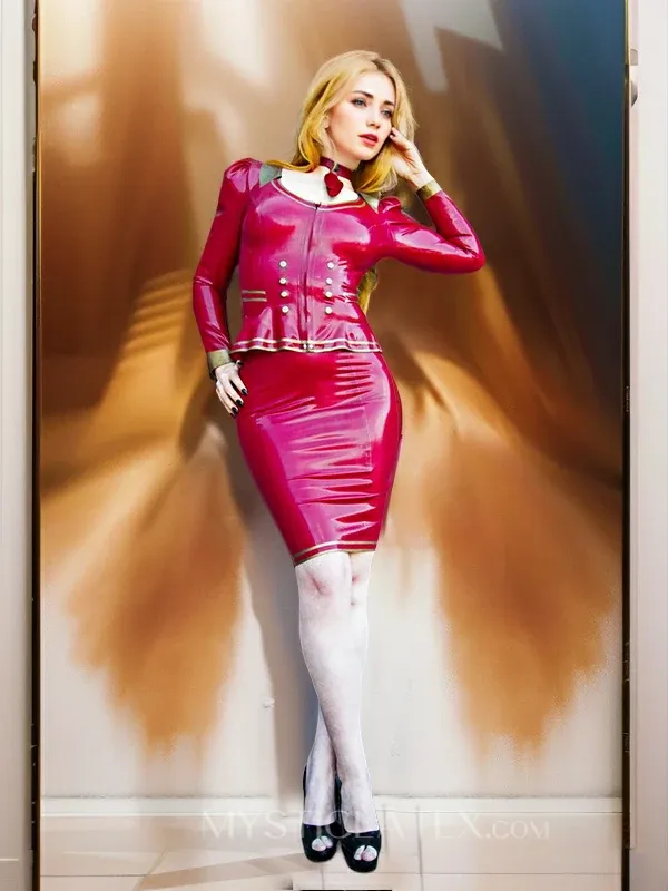 Women Front Buttons Hidden Zipper Open Collar Decollete Short Latex Jacket