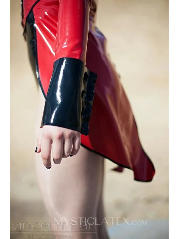 Women Reverse Collar Front Press Buttons Daphne Latex Tailcoat