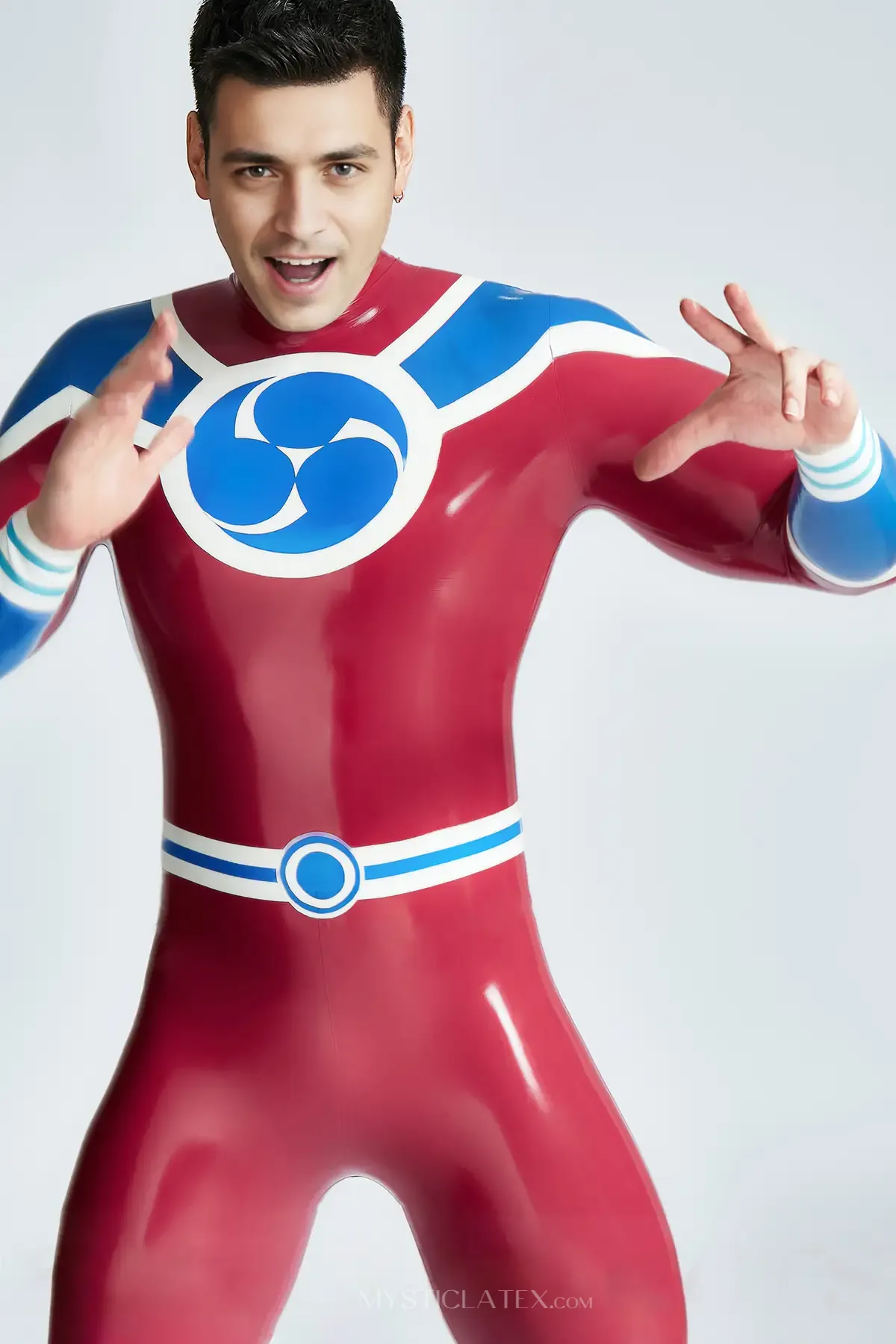 Chest Insignia Triple 9 Motif Male Captain Latex Catsuit