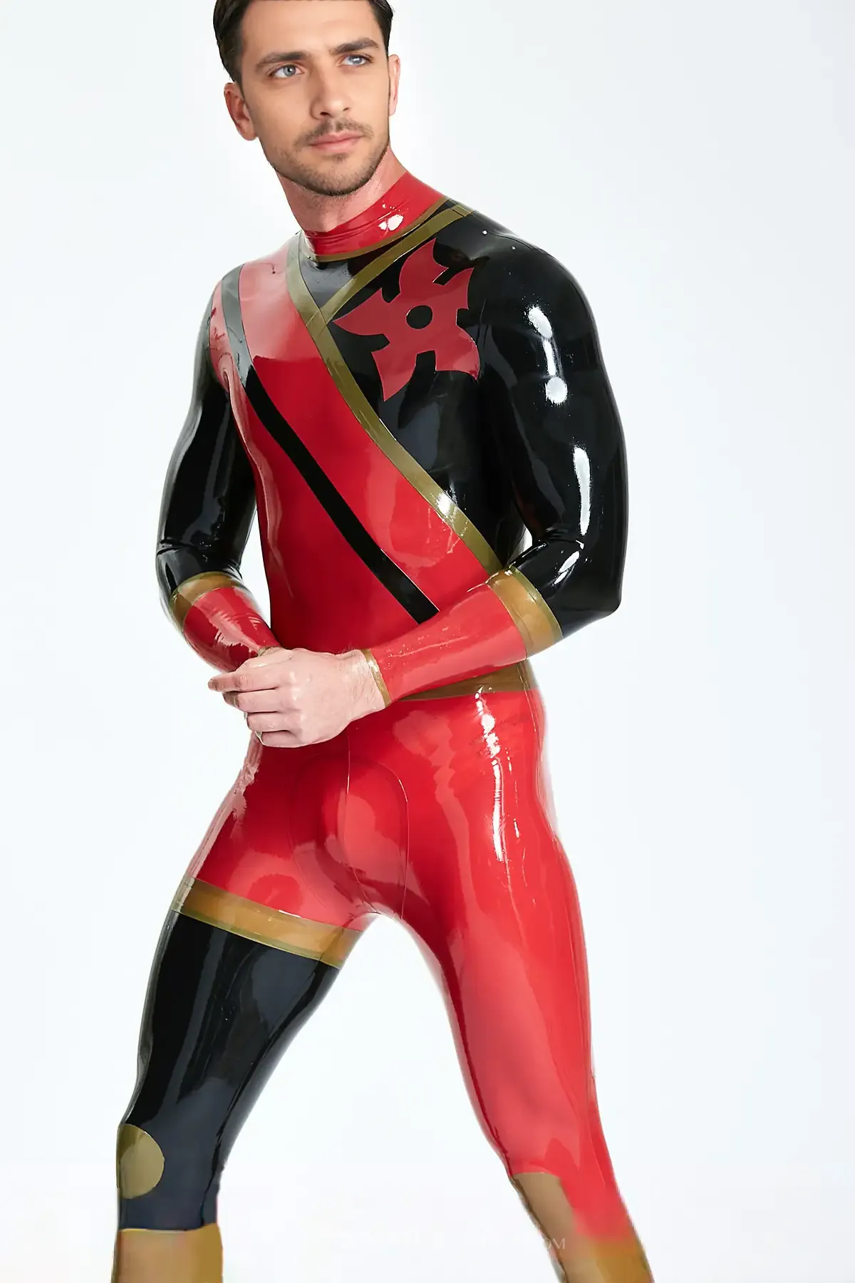 Male Super Heroes Cogwheel Pattern Latex Catsuit