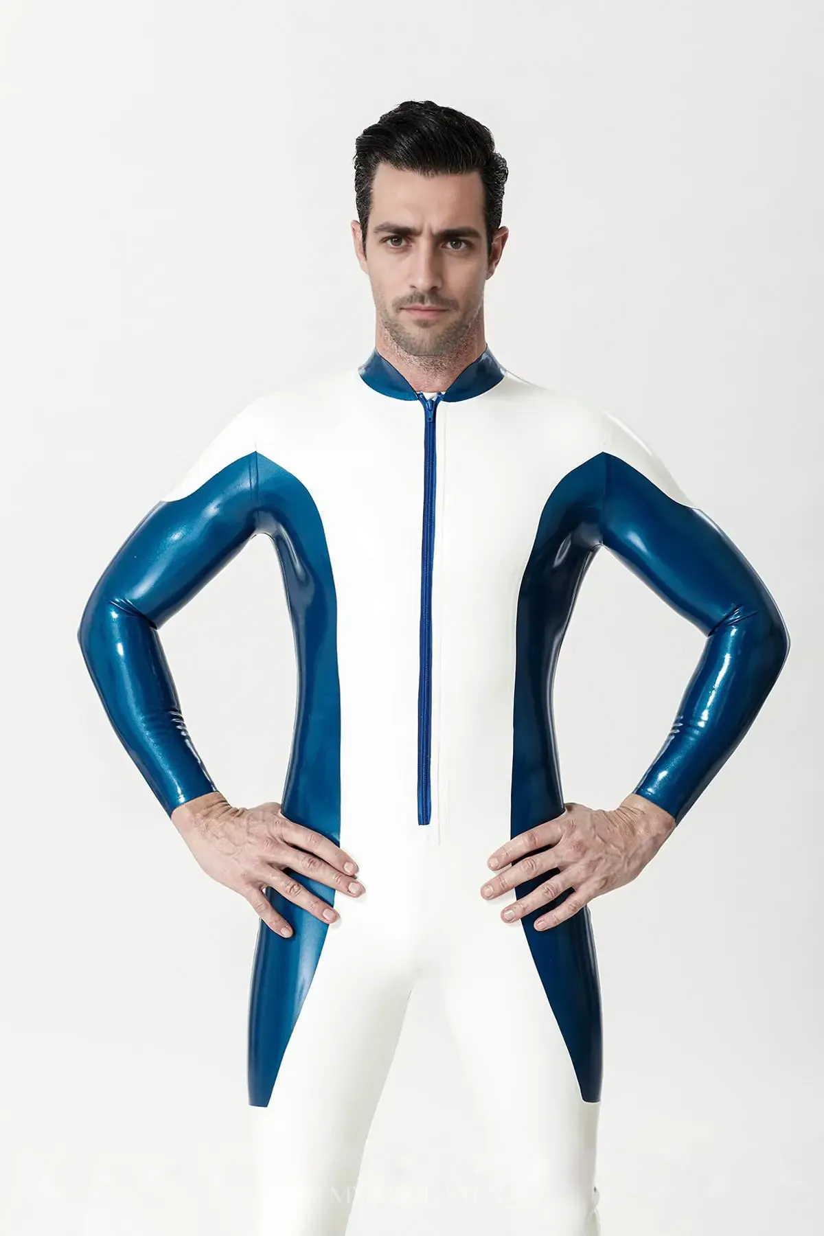 Two-color Contrast Long-sleeved Latex Catsuit