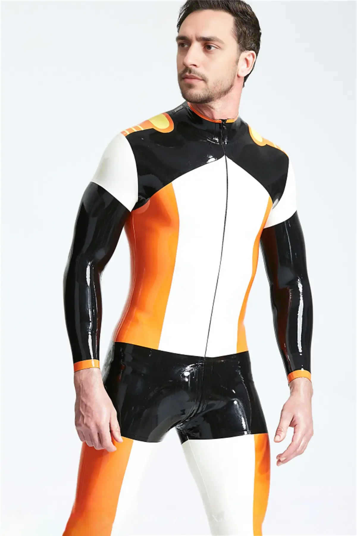 Male Shoulders Fake Epaulettes Team Player Latex Catsuit
