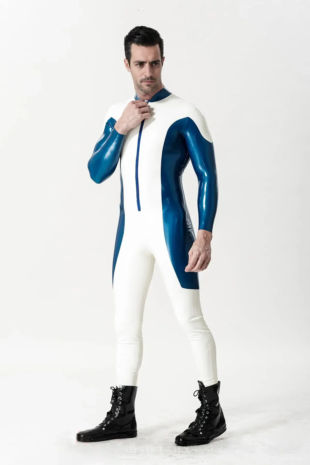 Two-color Contrast Long-sleeved Latex Catsuit