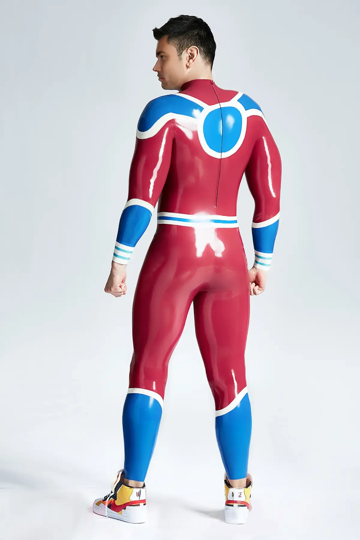 Chest Insignia Triple 9 Motif Male Captain Latex Catsuit