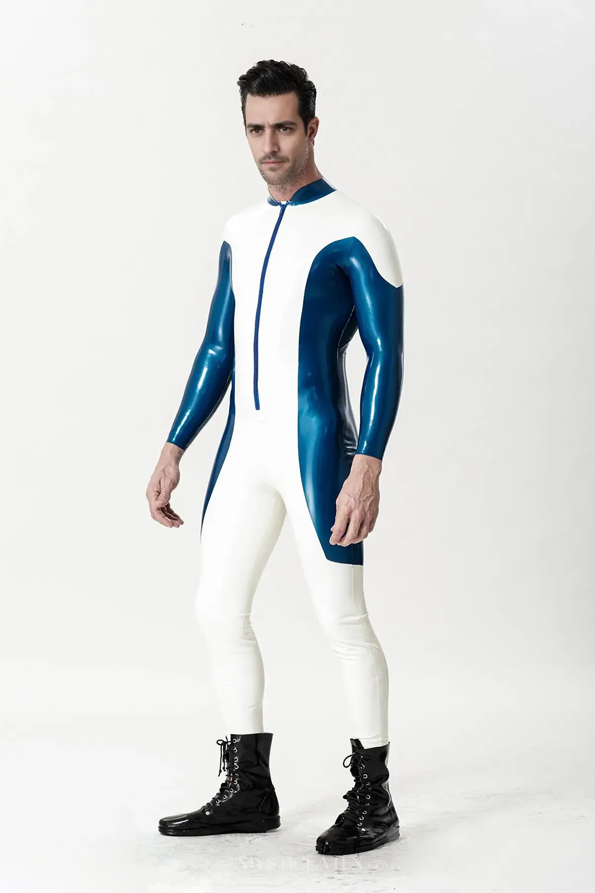 Two-color Contrast Long-sleeved Latex Catsuit