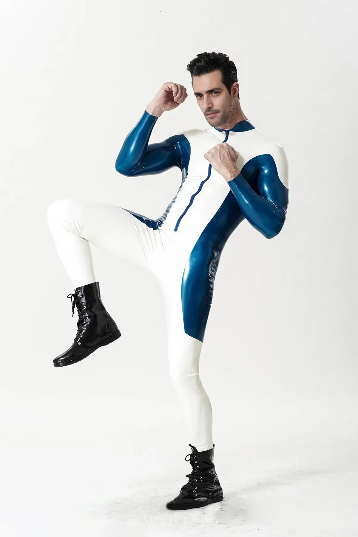 Two-color Contrast Long-sleeved Latex Catsuit