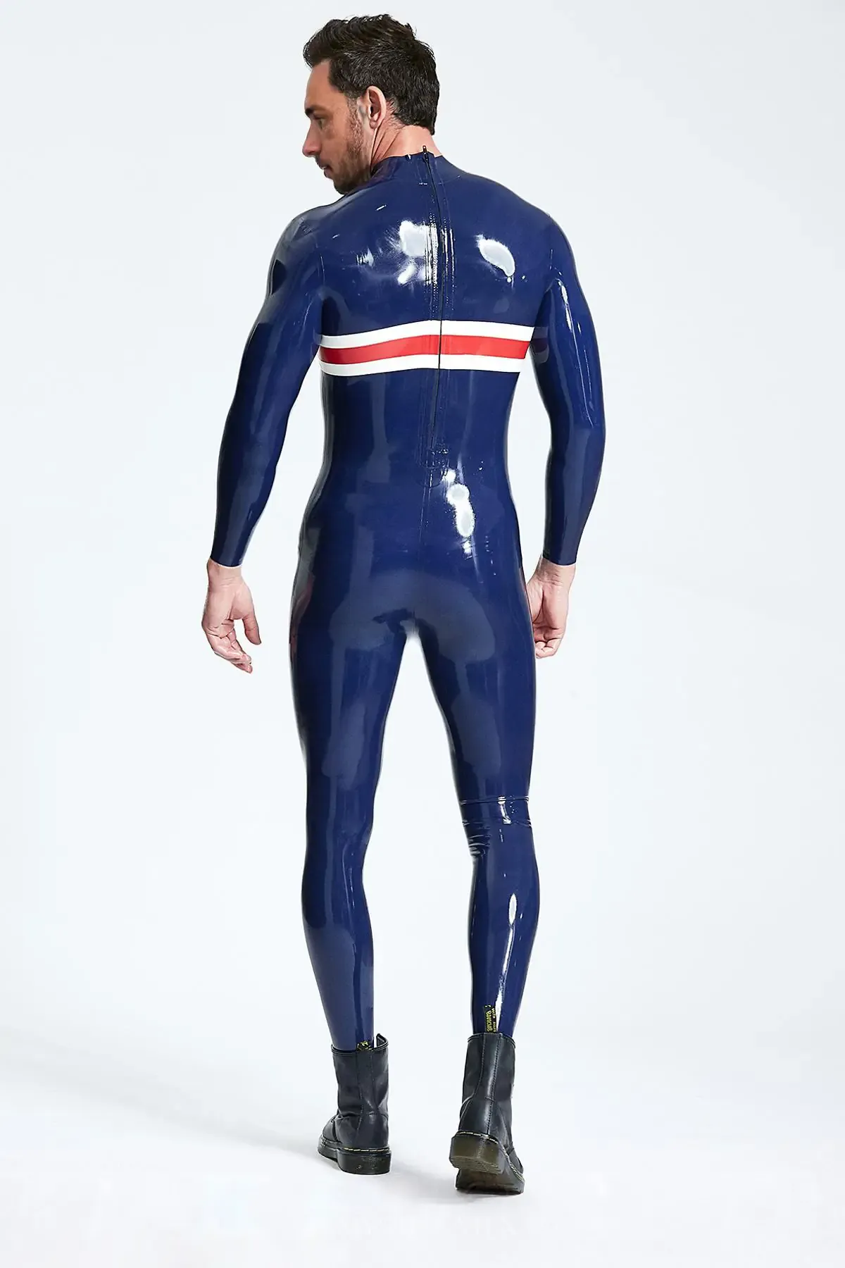 Male Long Sleeves Two-color Patriotic Cross Latex Catsuit