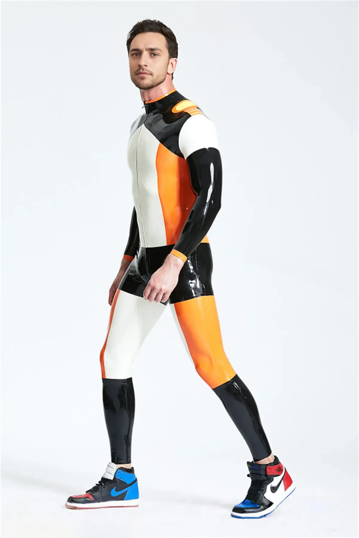 Male Shoulders Fake Epaulettes Team Player Latex Catsuit