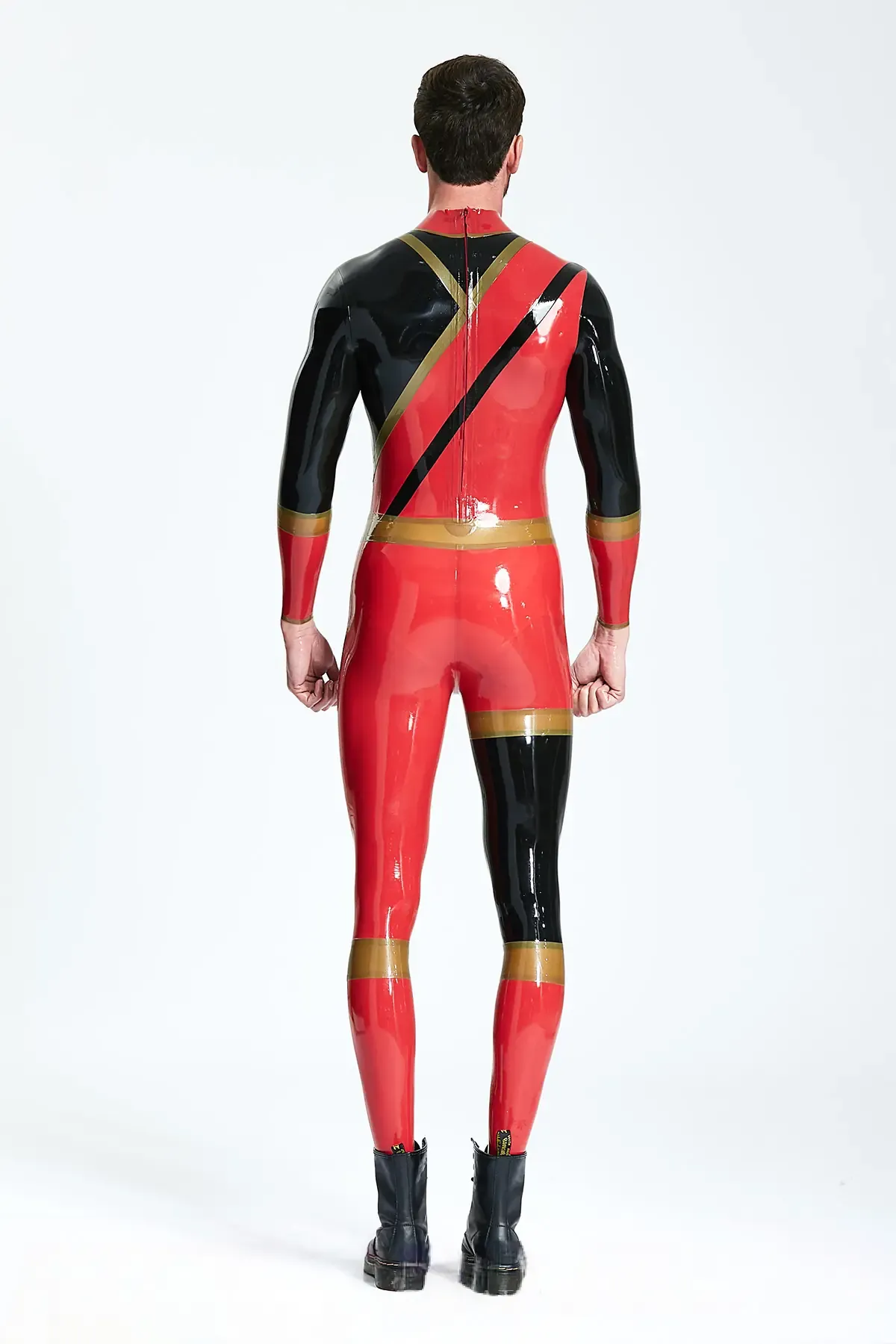 Male Super Heroes Cogwheel Pattern Latex Catsuit