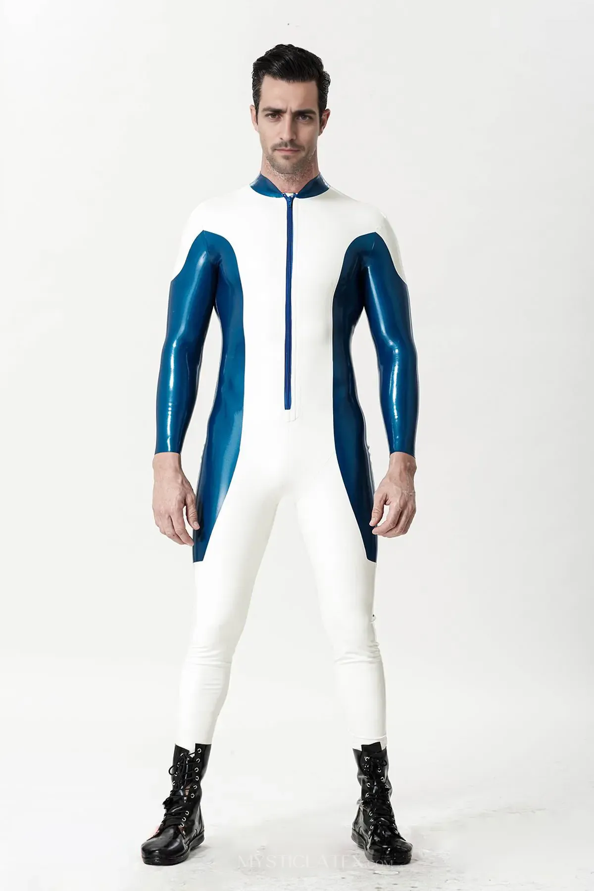 Two-color Contrast Long-sleeved Latex Catsuit