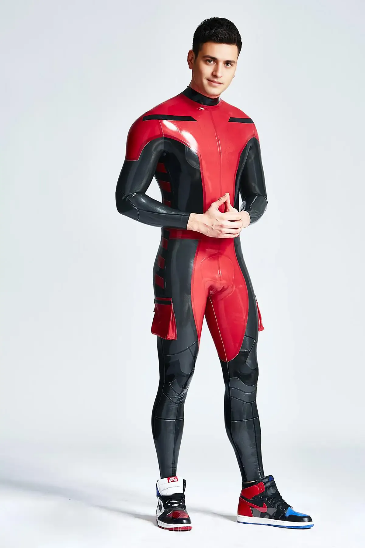 Thighs Cargo-style Pockets Safari Adventurer Back Zipper Latex Catsuit