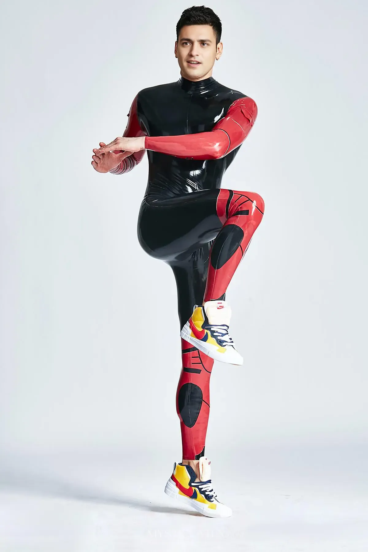 Flaps Small Pockets Defender Back Zipper Latex Catsuit