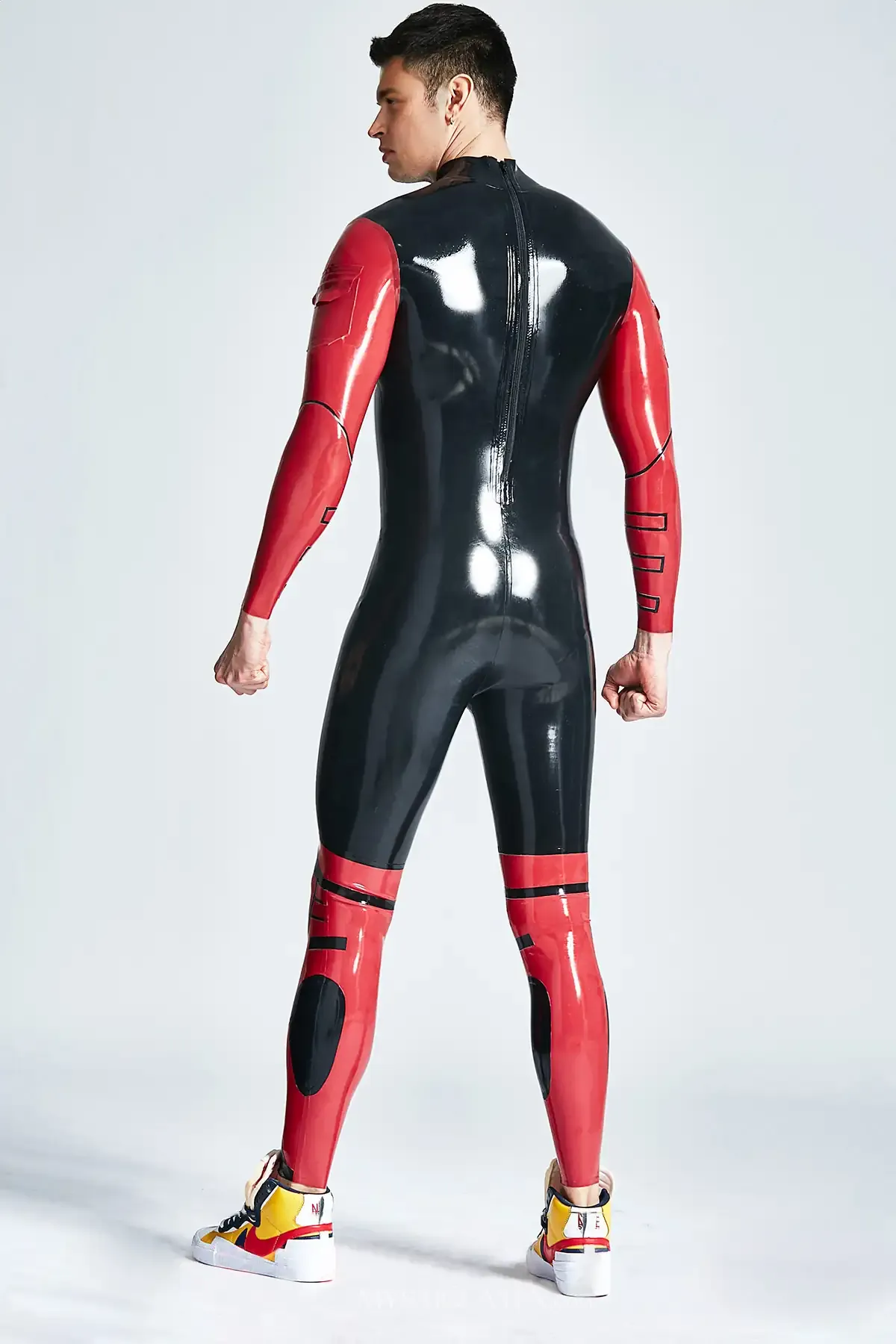 Flaps Small Pockets Defender Back Zipper Latex Catsuit