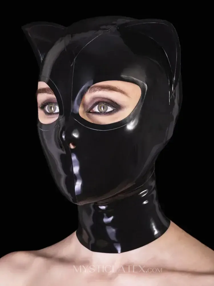 Cat Woman Costume Party Mask Latex Hood with Closed Mouth