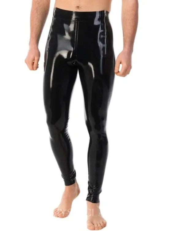 Male Front Twin Zipper Latex Black Leggings
