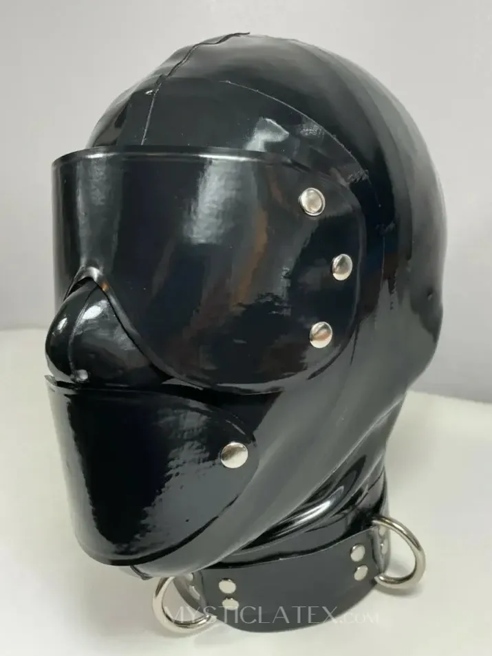 Black Mask Detachable Blindfold Latex Hood