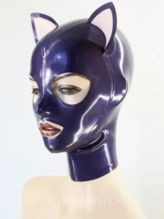 Cat Mask Latex Hood Attached Cat Ears