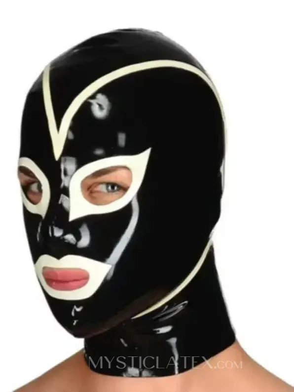Black White Back Zipper Funny Latex Hood