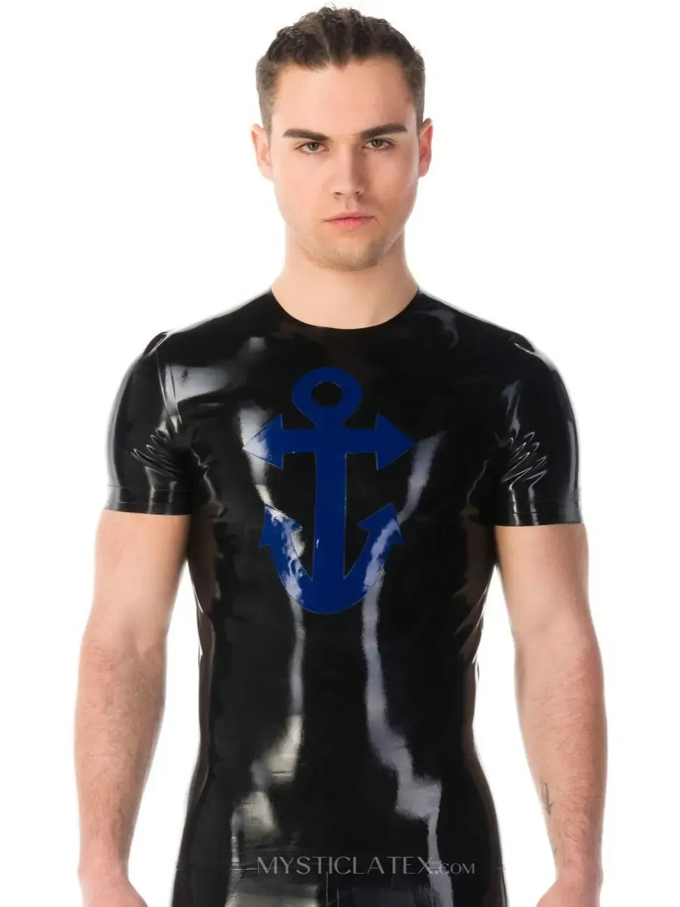 Classic Latex Sailors Anchor Pattern Translucent Blue T-shirt