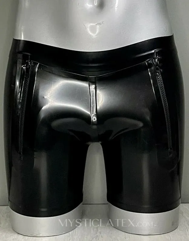 Black Sailor Front Rear Zip Latex Shorts