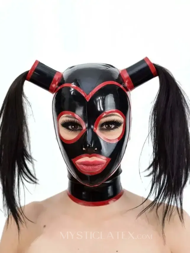 Rubber Mask Latex Hood with Ponytail