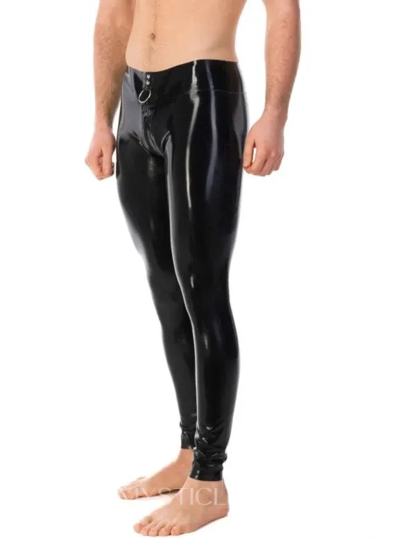 Black Men Two Way Zipper O-ring Latex Leggings