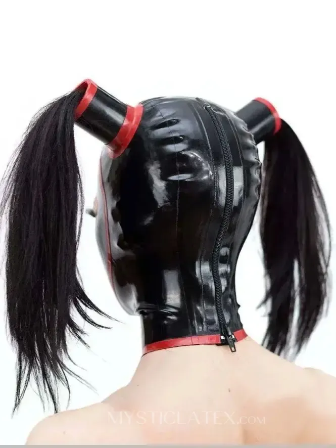 Rubber Mask Latex Hood with Ponytail