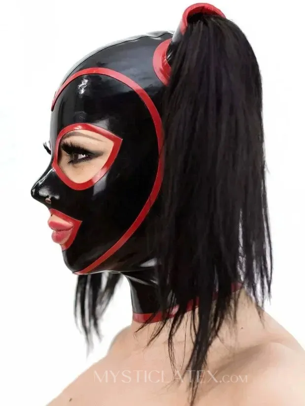 Rubber Mask Latex Hood with Ponytail