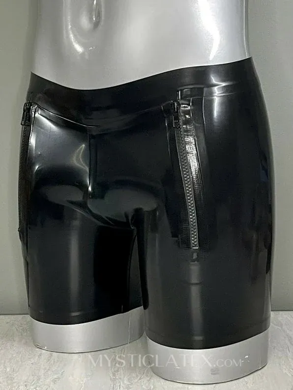 Black Sailor Front Rear Zip Latex Shorts
