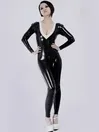 Black Rubber Clothing V-neck Unisex Latex Catsuits