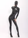 Black Natural Latex Clothing Catsuits with Hood