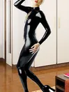 Natural Latex Clothing Black X Girl Latex Long Sleeves Catwoman Catsuit