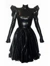 Women Nature Latex Dress Wrapped Hip Pleated High Stretch High Neck Sexy Long-sleeved Dresses