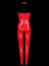 Nature Latex Tight Sexy One-piece Red Halterneck Rivet Women Latex Jumpsuits