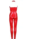 Nature Latex Tight Sexy One-piece Red Halterneck Rivet Women Latex Jumpsuits