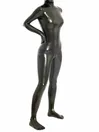 Black Fetish Latex Catsuit Back Zip Toe Socks Rubber Clothing Bodysuits Full Body Catsuit with Five Finger Socks 3D Breast