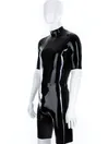 Sexy Rubber Fetish Latex Clothing Half Sleeve Latex Catsuit Half Pants Black Tight Clothing Athletic Bodysuit