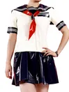 Latex Sailor Suit with Skirt Shorts Japanese JK Uniform Rubber Latex Clothing with Red Scarf